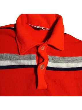 Vintage 1970's Boys Polo Shirt 2t True Vtg 70s CAMPUS RED/Gray Stripe  USA